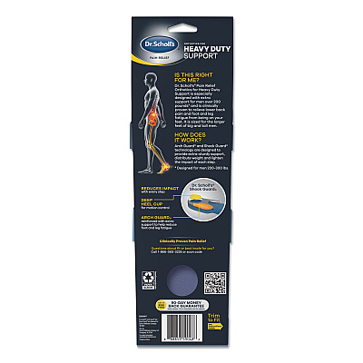 Dr. Scholl's Pain Relief Orthotic Heavy Duty Support Insoles, Men Sizes 8 to 14, Gray/Blue/Orange/Yellow, Pair (DSC59048)