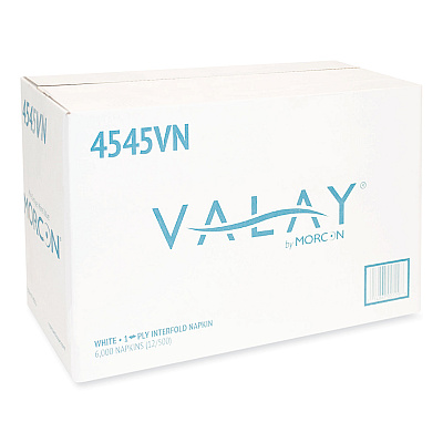 Morcon Tissue Valay Interfolded Napkins, 1-Ply, White, 6.5 x 8.25, 6,000/Carton (MOR4545VN)