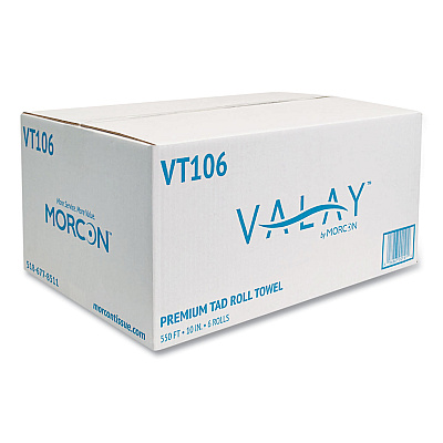 Morcon Tissue 10 Inch TAD Roll Towels, 1-Ply, 10" x 550 ft, White, 6 Rolls/Carton (MORVT106)