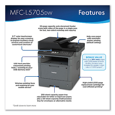 Brother MFC-L5705DW Wireless All-in-One Laser Printer, Copy/Fax/Print/Scan