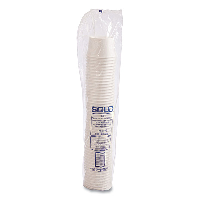 Solo Double Poly Paper Food Containers, 8 oz, 3.8" Diameter x 2.4"h, White, 50/Pack, 20 Packs/Carton (SCCVS60802050)