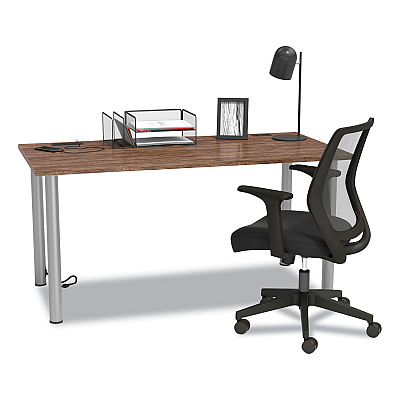 Union & Scale Essentials Writing Table-Desk with Integrated Power Management, 59.7" x 29.3" x 28.8", Espresso/Aluminum (UOS24398967)