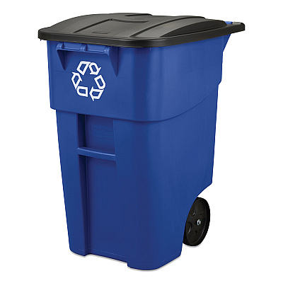 Rubbermaid Commercial Square Brute Recycling Rollout Container, 50 gal, Plastic, Blue (RCP9W2773BLU)