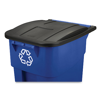 Rubbermaid Commercial Square Brute Recycling Rollout Container, 50 gal, Plastic, Blue (RCP9W2773BLU)