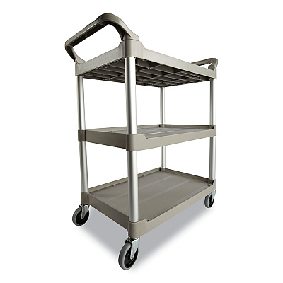 Rubbermaid Commercial Three-Shelf Service Cart, Plastic, 3 Shelves, 200 lb Capacity, 18.63" x 33.63" x 37.75", Off-White (RCP342488OWH)