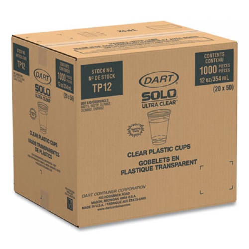 Dart Ultra Clear PET Cups, 12 oz to 14 oz, Practical Fill, 50/Bag, 20 Bags/Carton (TP12CT)