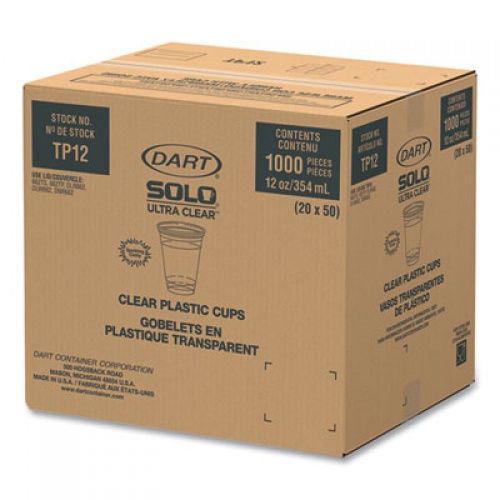 Dart Ultra Clear PET Cups, 12 oz to 14 oz, Practical Fill, 50/Bag, 20 Bags/Carton (TP12CT)