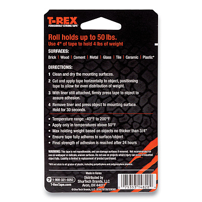 T-REX Extreme Hold Mounting Tape, 1.5" Core, 1" x 1.66 yds, Black (DUC285337)