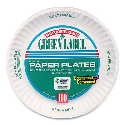 AJM Packaging White Paper Plates, 6" dia, 100/Pack, 10 Packs/Carton (AJMPP6GREWH)