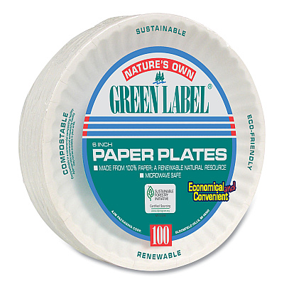 AJM Packaging White Paper Plates, 6" dia, 100/Pack, 10 Packs/Carton (AJMPP6GREWH)