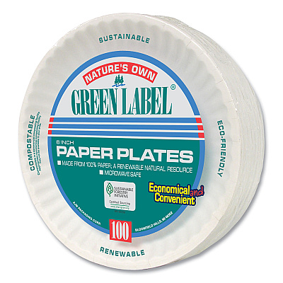 AJM Packaging White Paper Plates, 6" dia, 100/Pack, 10 Packs/Carton (AJMPP6GREWH)