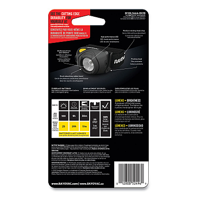 Rayovac Virtually Indestructible LED Headlight, 3 AAA Batteries (Included), 30 m Projection, Black (RAYDIYHL3AAABTA)