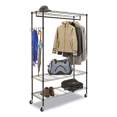 Alera Wire Shelving Garment Rack, 40 Garments, 48w x 18d x 75h, Black (ALEGR364818BL)