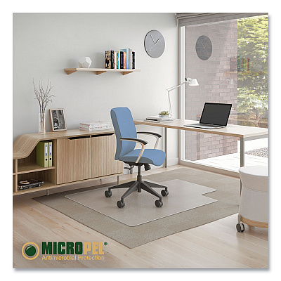 deflecto Antimicrobial Chair Mat, Medium Pile Carpet, 48 x 36, Lipped, Clear (DEFCM14112AM)