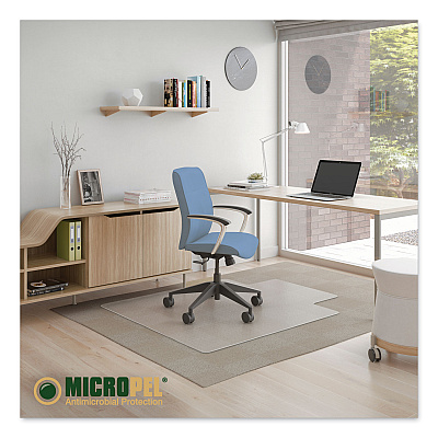 deflecto Antimicrobial Chair Mat, Medium Pile Carpet, 53 x 45, Lipped, Clear (DEFCM14232AM)
