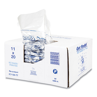 Inteplast Group Ice Bags with Twist-Ties, Ice: Penguin Icon Labeling, 8 lb Capacity, 11" x 20", Clear, 1,000/Carton (IBSIC1120)