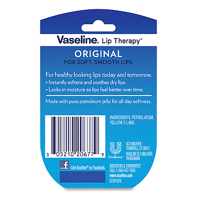 Vaseline Lip Therapy, Original, 0.25 oz, Plastic Flip-Top Container (UNI20677EA)