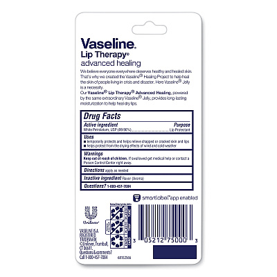 Vaseline Lip Therapy Advanced Lip Balm, Original, 0.35 oz Tube, 72/Carton (UNI75000CT)