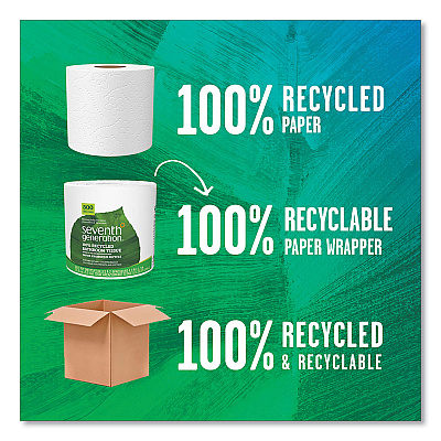 Seventh Generation 100% Recycled Bathroom Tissue, Septic Safe, Individually Wrapped Rolls, 2-Ply, White, 500 Sheets/Jumbo Roll, 60/Carton (SEV137038)