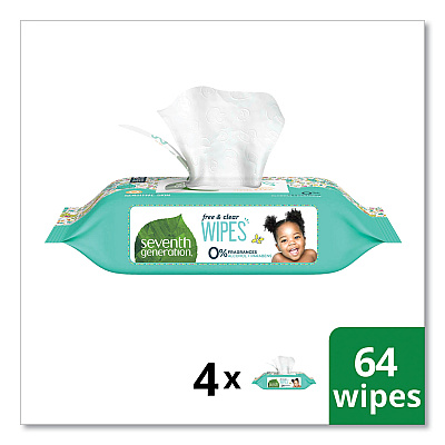Seventh Generation Free and Clear Baby Wipes, 7 x 7, Refill, Unscented, White, 256/Pack, 3 Packs/Carton (SEV34219CT)