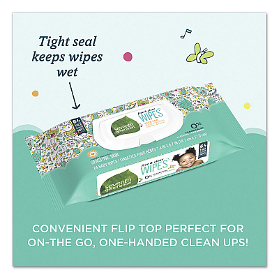 Seventh Generation Free and Clear Baby Wipes, 7 x 7, Unscented, White, 64/Flip Top Pack, 12 Packs/Carton (SEV34208CT)