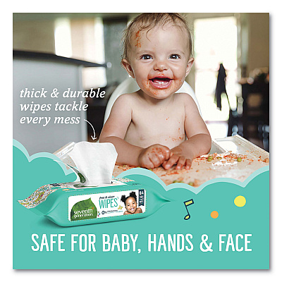 Seventh Generation Free and Clear Baby Wipes, 7 x 7, Refill, Unscented, White, 256/Pack, 3 Packs/Carton (SEV34219CT)
