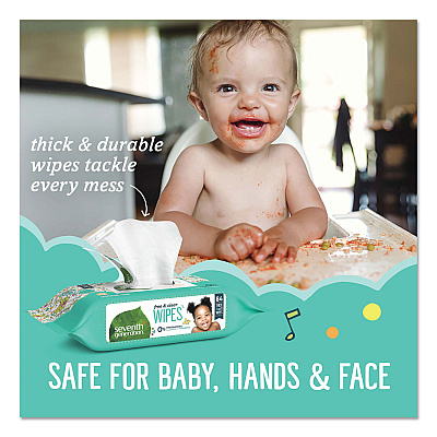 Seventh Generation Free and Clear Baby Wipes, Refill, 7 x 7, Unscented, White, 256/Pack (SEV34219)