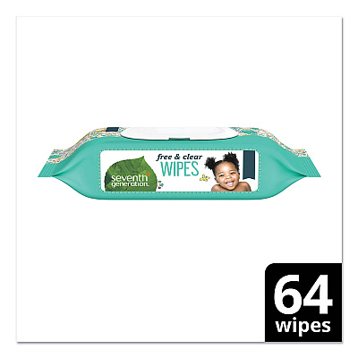 Seventh Generation Free and Clear Baby Wipes, 7 x 7, Unscented, White, 64/Flip Top Pack, 12 Packs/Carton (SEV34208CT)