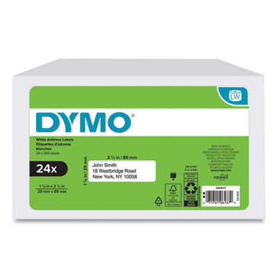 DYMO LW Address Labels, 1.13" x 3.5", White, 350 Labels/Roll, 24 Rolls/Box (2050813)