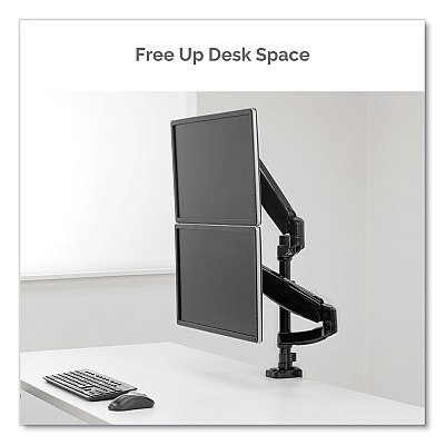 Fellowes Platinum Series Dual Stacking Arm for 27" Monitors, 360 deg Rotation, 180 deg Tilt, 360 deg Pan, Black, Supports 22 lb (8043401)