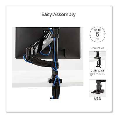 Fellowes Platinum Series Dual Stacking Arm for 27" Monitors, 360 deg Rotation, 180 deg Tilt, 360 deg Pan, Black, Supports 22 lb (8043401)