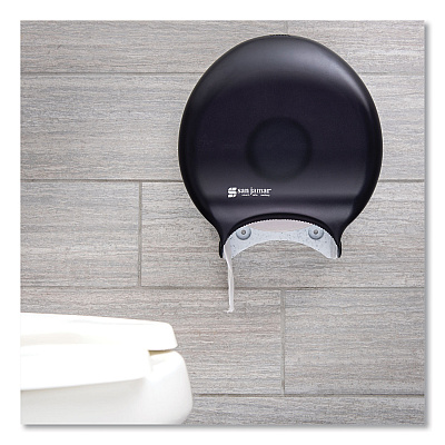 San Jamar Single 9" Jumbo Bath Tissue Dispenser, Classic, 10.25 x 5.63 x 12, Transparent Black Pearl (SJMR2000TBK)