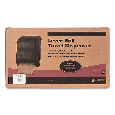San Jamar Lever Roll Towel Dispenser, Classic, 12.94 x 9.25 x 16.5, Transparent Black Pearl (SJMT1100TBK)