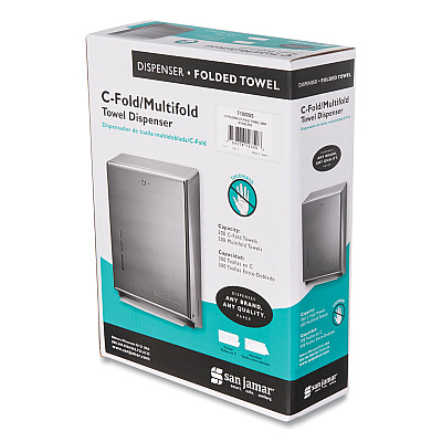 San Jamar C-Fold/Multifold Towel Dispenser, 11.38 x 4 x 14.75, Stainless Steel (SJMT1900SS)