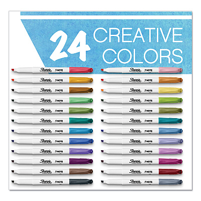 Sharpie S-Note Creative Markers, Assorted Ink Colors, Chisel Tip, Assorted Barrel Colors, 24/Pack (SAN2117330)