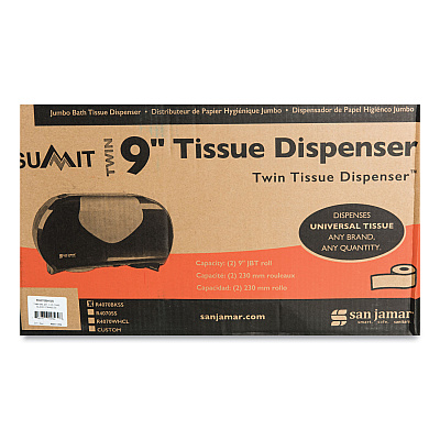 San Jamar Twin 9" Jumbo Bath Tissue Dispenser, Summit, 20.07 x 5.88 x 11.9, Black/Faux Stainless Steel (SJMR4070BKSS)