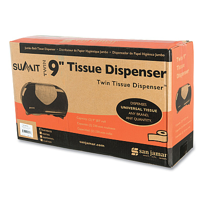 San Jamar Twin 9" Jumbo Bath Tissue Dispenser, Summit, 20.07 x 5.88 x 11.9, Black/Faux Stainless Steel (SJMR4070BKSS)