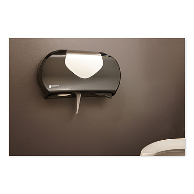 San Jamar Twin 9" Jumbo Bath Tissue Dispenser, Summit, 20.07 x 5.88 x 11.9, Black/Faux Stainless Steel (SJMR4070BKSS)