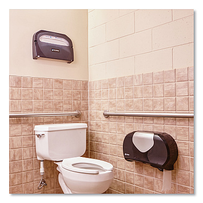 San Jamar Twin 9" Jumbo Bath Tissue Dispenser, Summit, 20.07 x 5.88 x 11.9, Black/Faux Stainless Steel (SJMR4070BKSS)