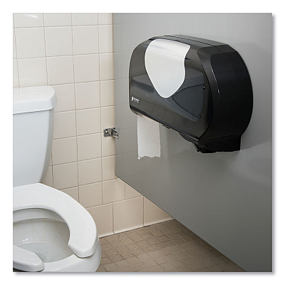 San Jamar Twin 9" Jumbo Bath Tissue Dispenser, Summit, 20.07 x 5.88 x 11.9, Black/Faux Stainless Steel (SJMR4070BKSS)