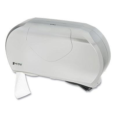 San Jamar Twin 9" Jumbo Bath Tissue Dispenser, Summit, 19.25 x 6 x 12.25, Faux Stainless Steel (SJMR4070SS)