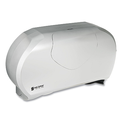 San Jamar Twin 9" Jumbo Bath Tissue Dispenser, Summit, 19.25 x 6 x 12.25, Faux Stainless Steel (SJMR4070SS)