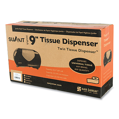San Jamar Twin 9" Jumbo Bath Tissue Dispenser, Summit, 19.25 x 6 x 12.25, Faux Stainless Steel (SJMR4070SS)