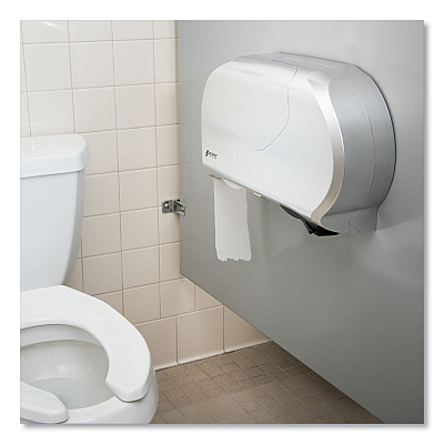 San Jamar Twin 9" Jumbo Bath Tissue Dispenser, Summit, 19.25 x 6 x 12.25, Faux Stainless Steel (SJMR4070SS)