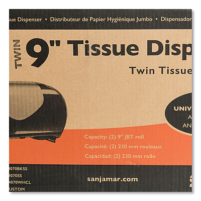 San Jamar Twin 9" Jumbo Bath Tissue Dispenser, Summit, 19.25 x 6 x 12.25, Faux Stainless Steel (SJMR4070SS)
