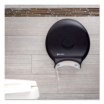 San Jamar Single 12" JBT Bath Tissue Dispenser, Classic, 1 Roll, 12.9 x 5.63 x 14.88, Transparent Black Pearl (SJMR6000TBK)