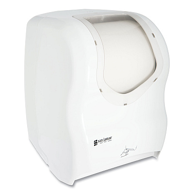 San Jamar Smart System with iQ Sensor Towel Dispenser, 16.5 x 9.75 x 12, White/Clear (SJMT1470WHCL)