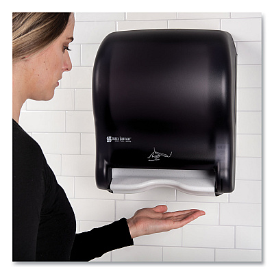 San Jamar Smart Essence Electronic Roll Towel Dispenser, 11.88 x 9.1 x 14.4, Black (SJMT8400TBK)