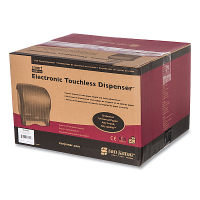 San Jamar Smart Essence Electronic Roll Towel Dispenser, 11.88 x 9.1 x 14.4, Black (SJMT8400TBK)