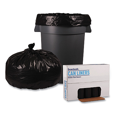 Boardwalk Recycled Low-Density Polyethylene Can Liners, 60 gal, 1.8 mil, 38" x 58", Black, Perforated, 10 Bags/Roll, 10 Rolls/Carton (BWK526)